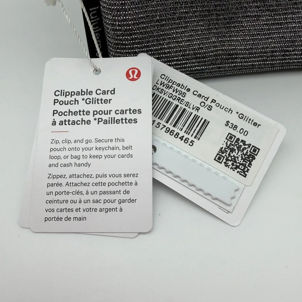 Lululemon Clippable Card Pouch Glitter Sparkle Dark Silver Graphite Grey New NWT